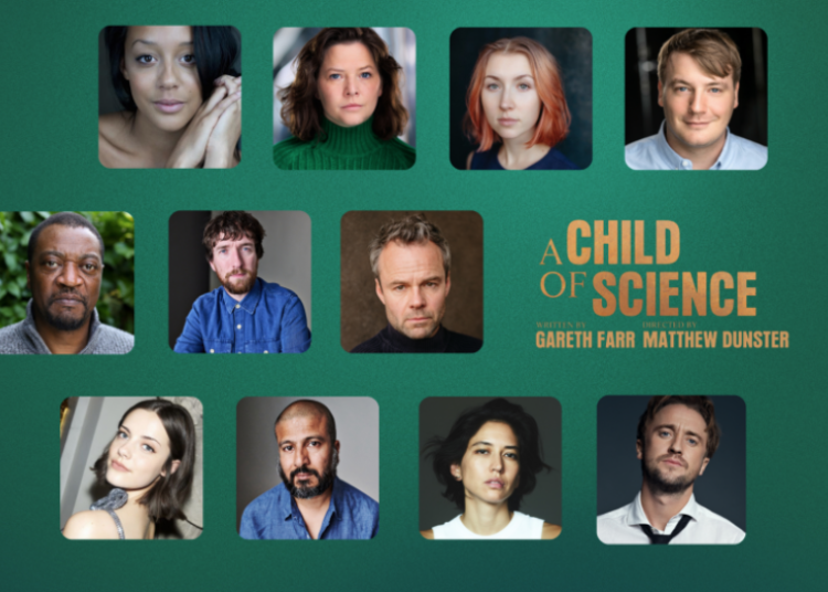 A graphic for the cast announcement, their head shots are on a dark green background