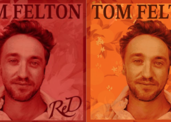 The cover art for both EPs, they are the same image of Tom looking directly in to the camera with leaves falling behind him but one has an orange filter and the other a red