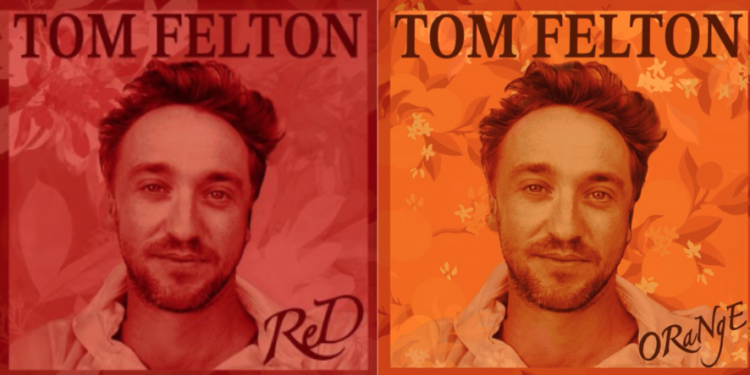 The cover art for both EPs, they are the same image of Tom looking directly in to the camera with leaves falling behind him but one has an orange filter and the other a red