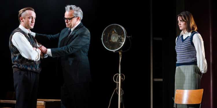 Tom Felton (Robert Edwards), Jamie Glover (Patrick Steptoe), Meg Bellamy (Jeasn Purdy) - A Child of Science_Bristol Old Vic_Helen Murray_159