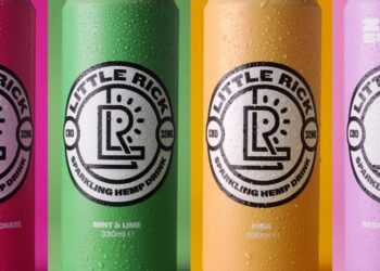 cans of Little Rick CBD in differing colours with the Little Rick logo in the middle