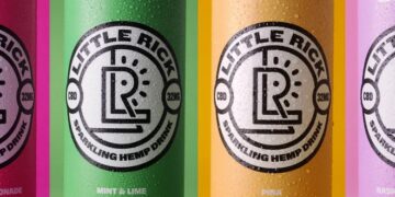 cans of Little Rick CBD in differing colours with the Little Rick logo in the middle